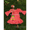 baby girls Christmas red white polka dot christmas tree dress with matching hair bows and chunky necklace set